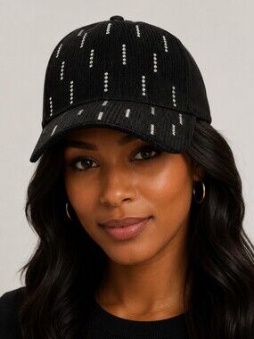 Bon Voyage Black Corduroy Bling Embellished Hat - NWOT